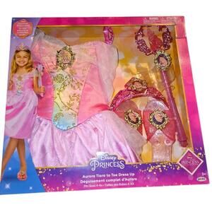 Disney Princess Aurora Tiara To Toe Dress Up Costume Outfit Size 4-6x NEW In Box